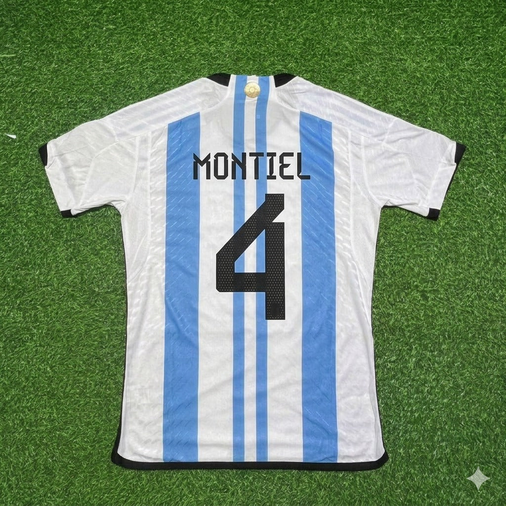Argentina 2022 Qatar World Cup Champion Home Jersey – Gonzalo Montiel 4- – Back View