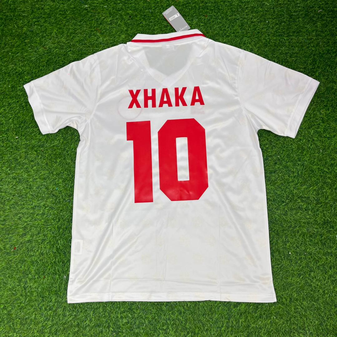 Granit Xhaka Switzerland White Retro Football Jersey – Back View