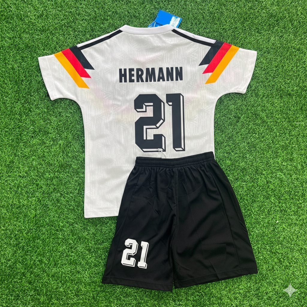 1990 Germany World Cup Günter Hermann 21- Deutschland Retro Kids Football Jersey - Deutschland Retro Kinder WM 1990 – Back View