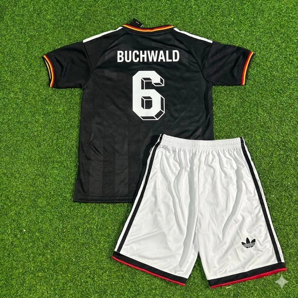 Guido Buchwald Germany Black Retro Kids Football Jersey – Back View
