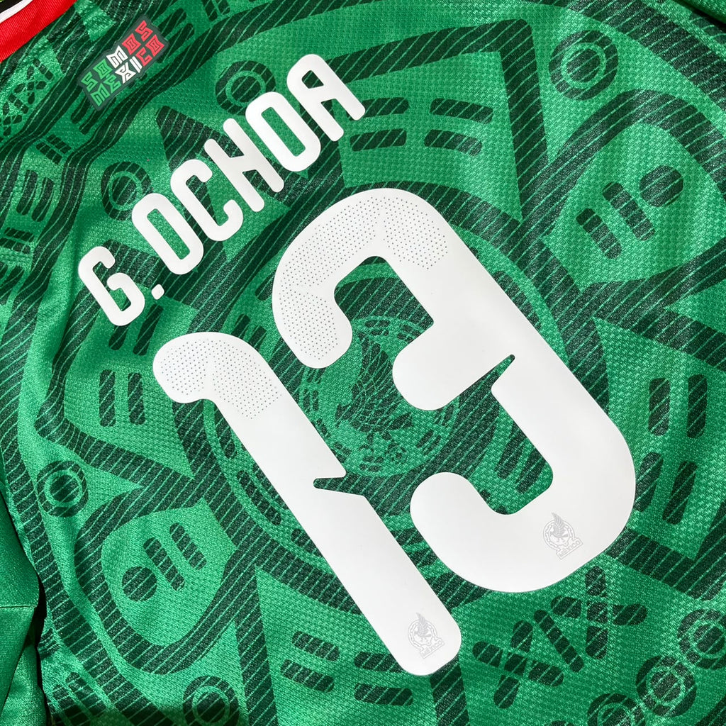 Guillermo Ochoa Mexico 2026 World Cup Home Green Long Sleeve Kids Football Jersey – Detailed View