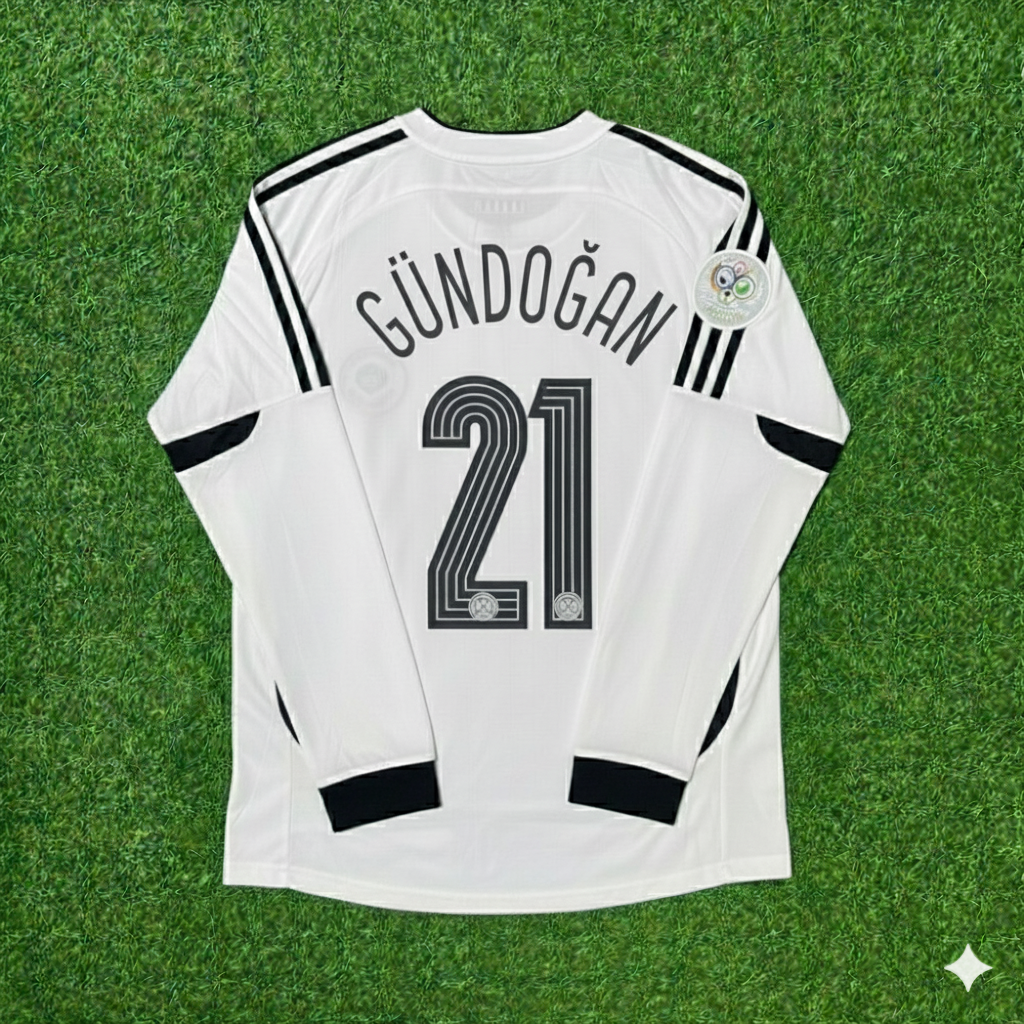 İlkay Gündoğan Germany World Cup Long Sleeve White Retro Football Jersey – Back View