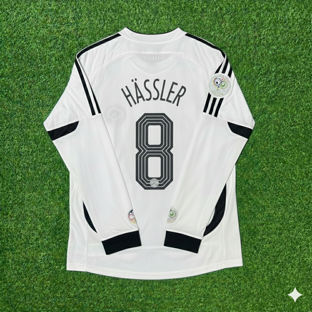 Thomas Hässler Germany World Cup Long Sleeve White Retro Football Jersey – Back View