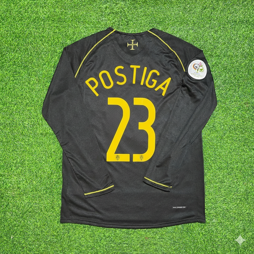 Portugal 2006 World Cup Long Sleeve Black Retro Football Jersey – Helder Postiga – Back View