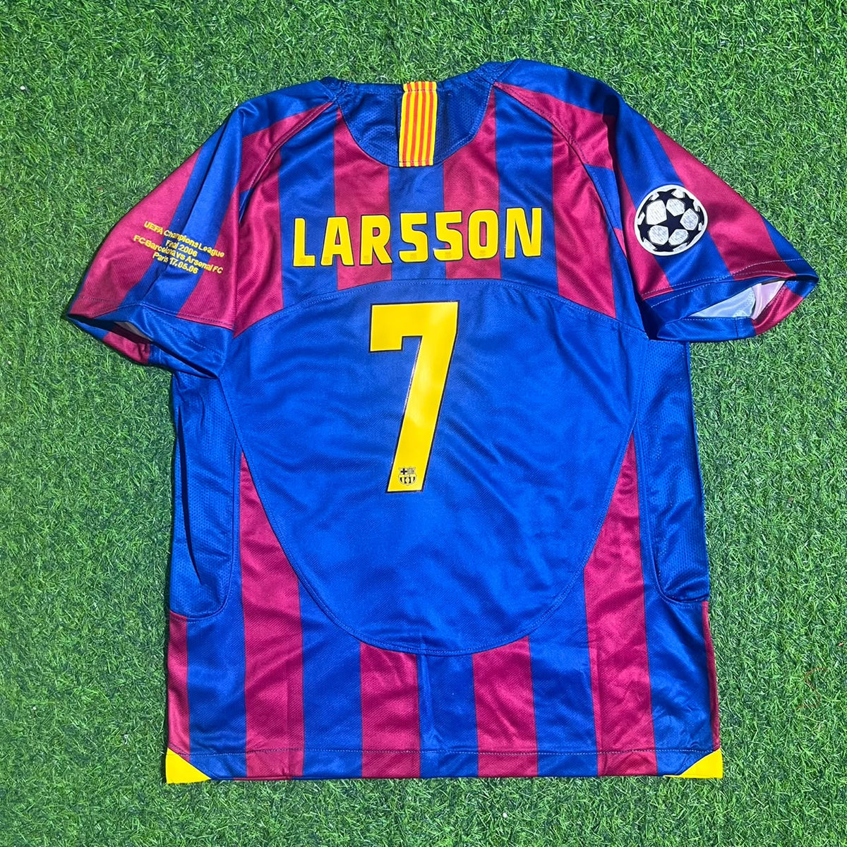 Sebastian Larsson Barcelona 2006 Final Kids Retro Short Sleeve Football Jersey – Back View