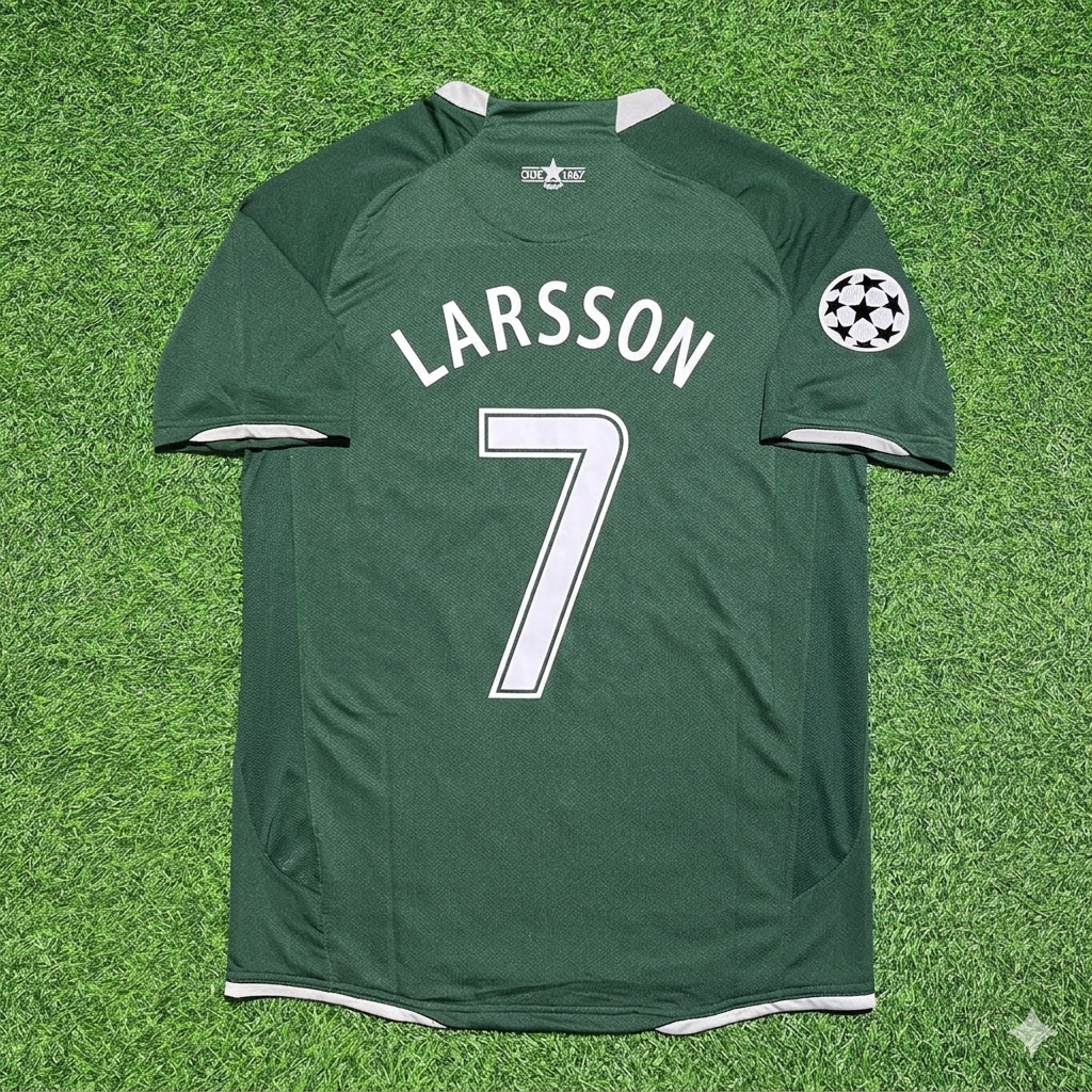 Henrik Larsson #7 Celtic Home Retro Football Jersey – Back View