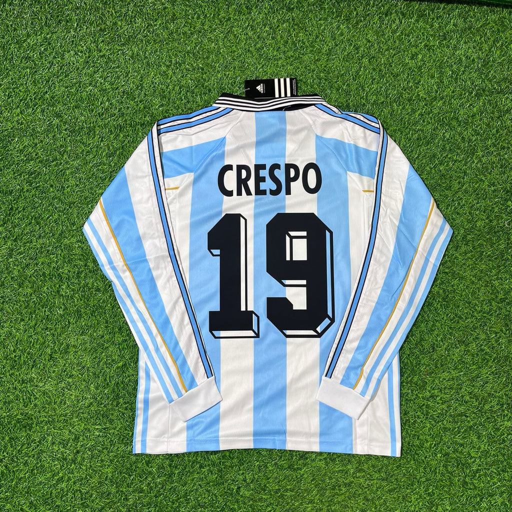 Argentina 1998 World Cup White Long Sleeve Retro Football Jersey – Hernan Crespo – Back View