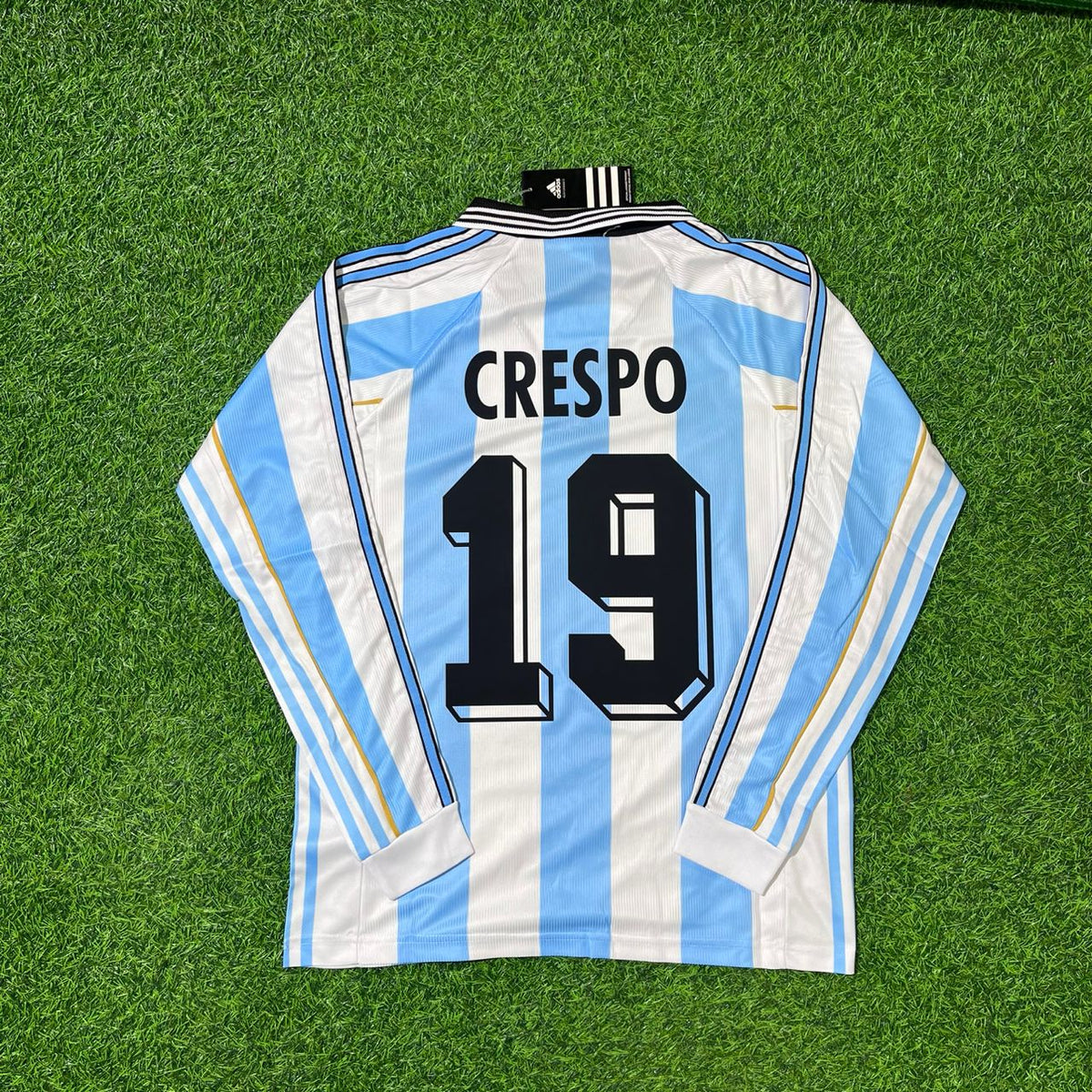 Argentina 1998 World Cup White Long Sleeve Retro Football Jersey – Hernan Crespo – Back View