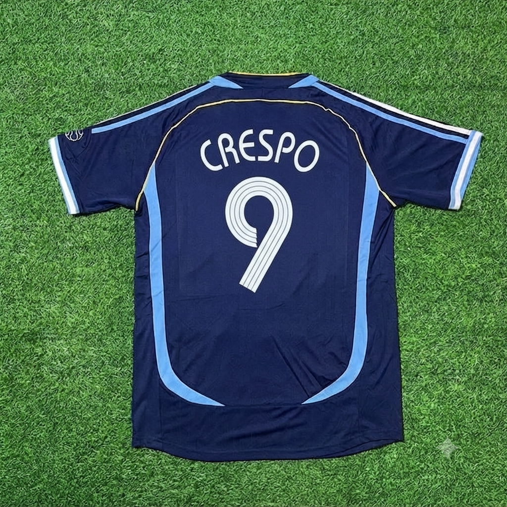 2006 Argentina World Cup Hernan Crespo #9 Dark Blue Home Retro Football Jersey – Back View