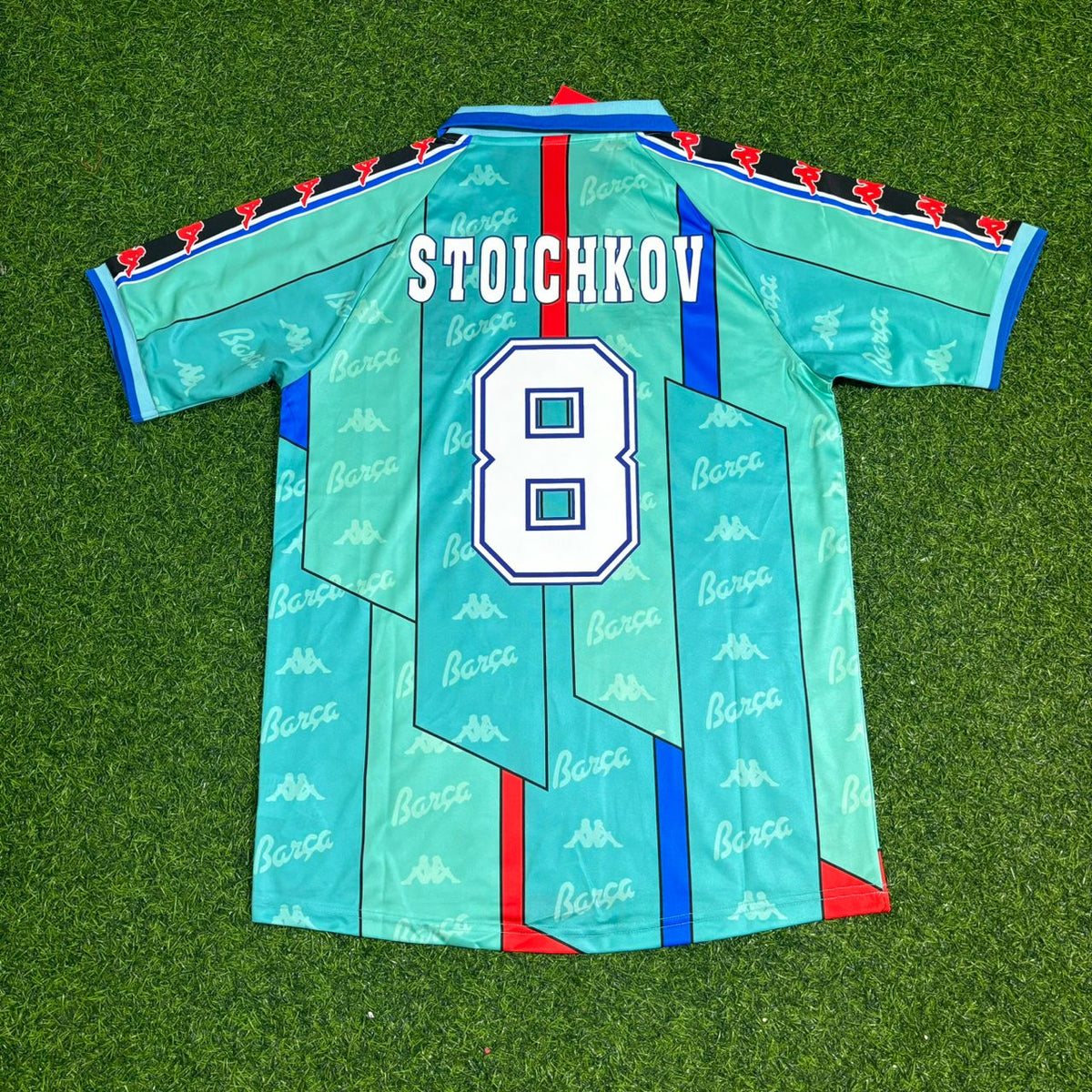 1996 Hristo Stoichkov #8 Barcelona 1997 Home Retro Football Jersey – Back View