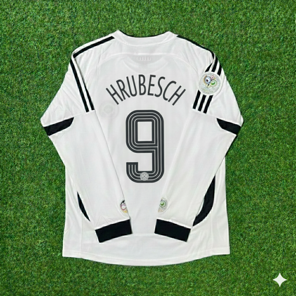 Germany World Cup Long Sleeve White Retro Football Jersey – Horst Hrubesch – Back View