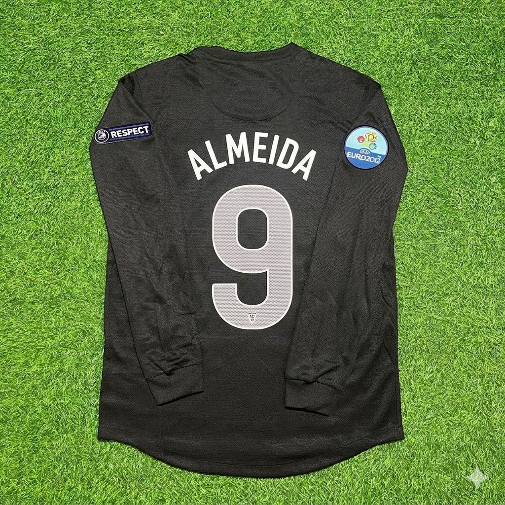 2012 Portugal EURO Hugo Almeida #9 Away Black Long Sleeve Retro Football Jersey – Back View