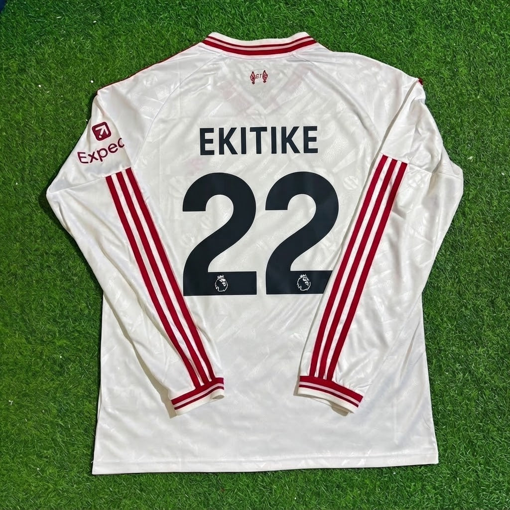 Hugo Ekitike #22 Liverpool 2027 New Season Long Sleeve Away White Football Jersey – Back View