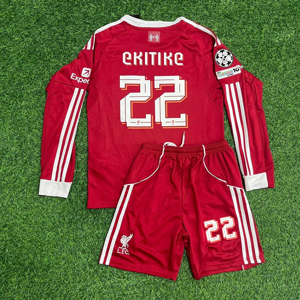 Hugo Ekitike Liverpool Long Sleeve Kids Football Jersey Collection – Back View