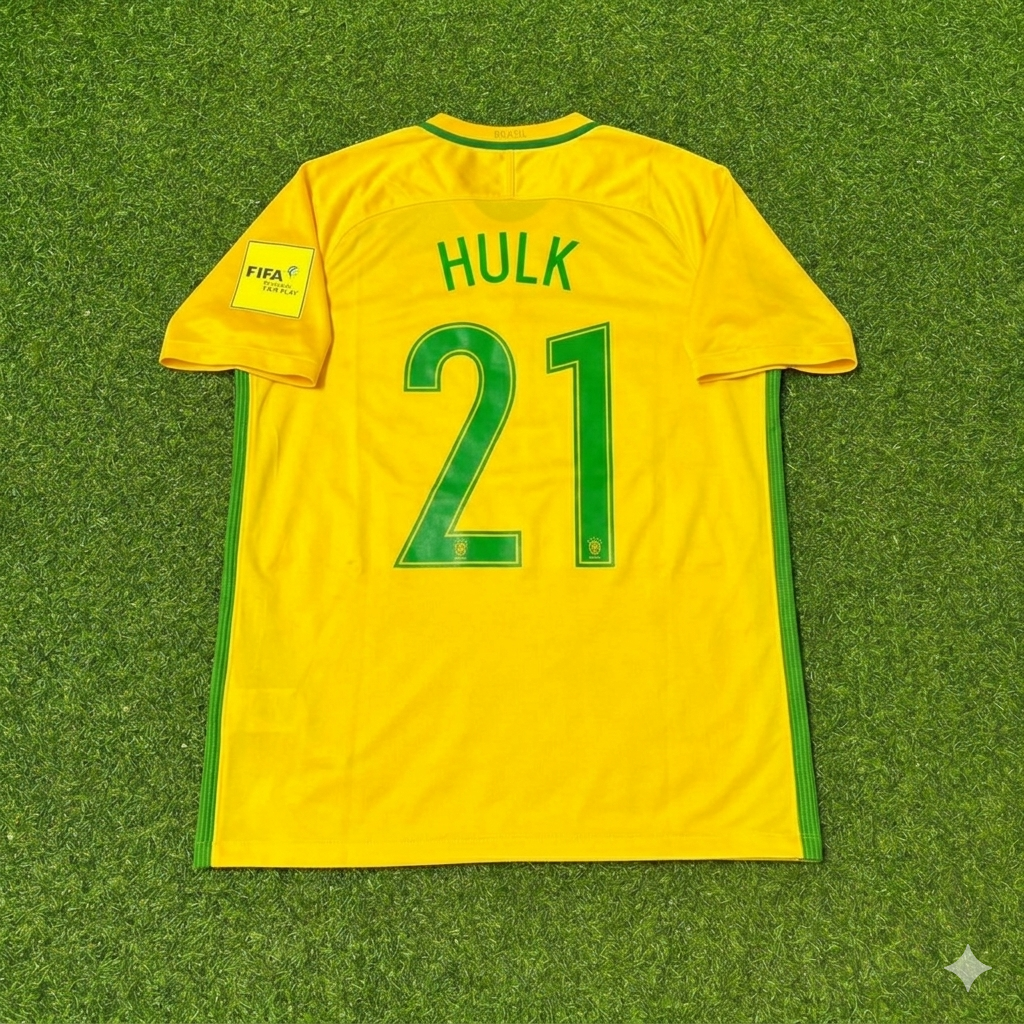 2018 Brazil World Cup Hulk #21 Home Football Jersey – Back View