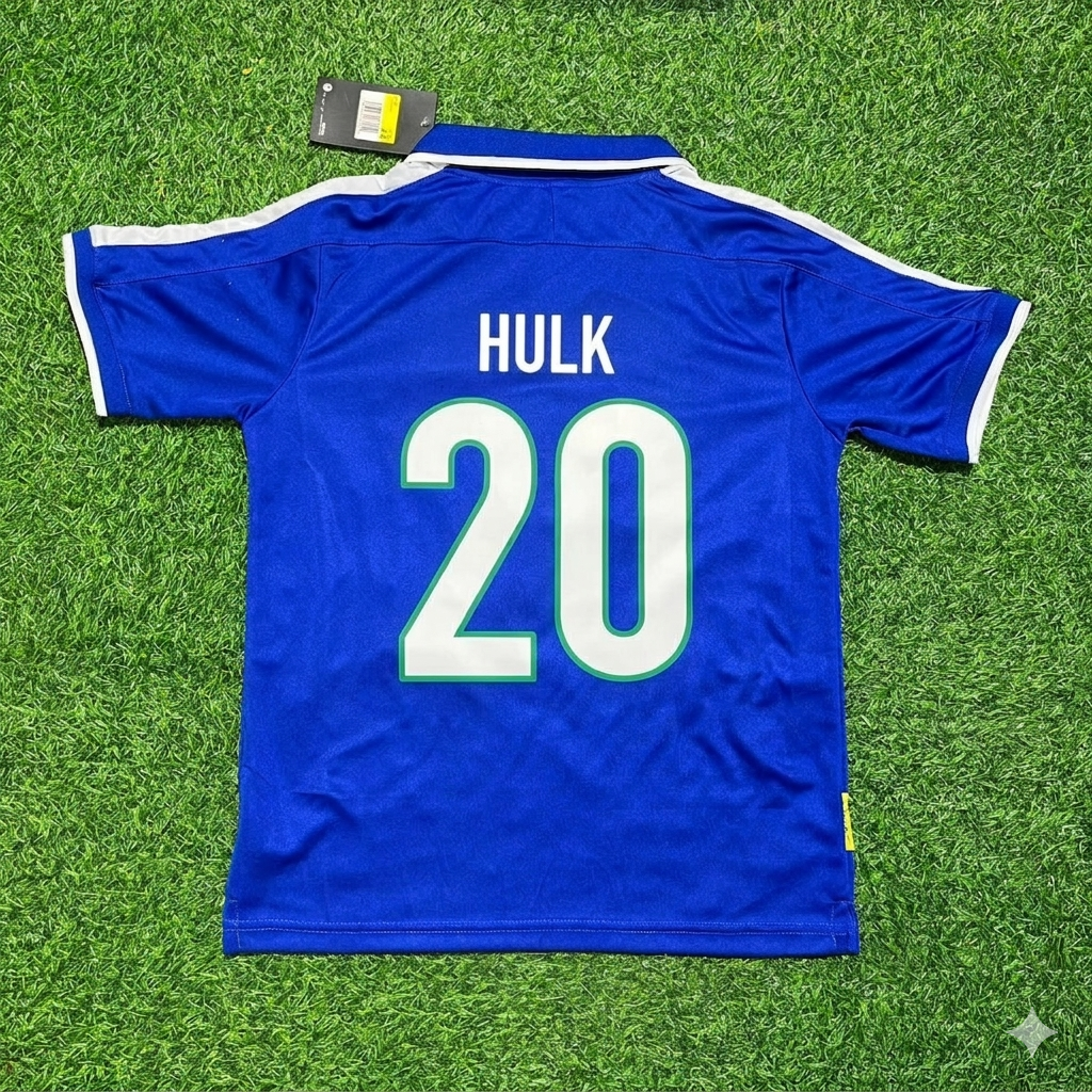 Hulk Brazil Blue Retro Football Jersey – Back View