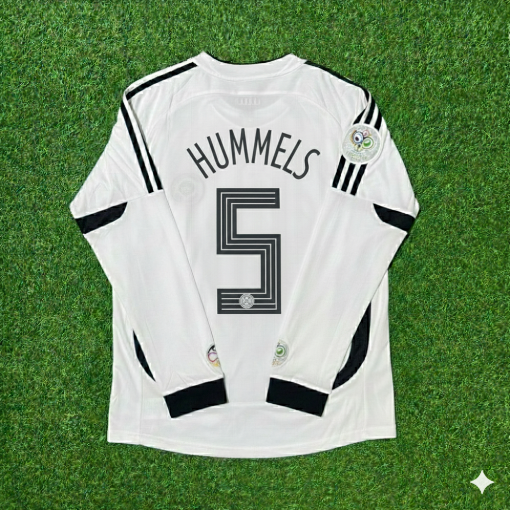 Mats Hummels Germany World Cup Long Sleeve White Retro Football Jersey – Back View
