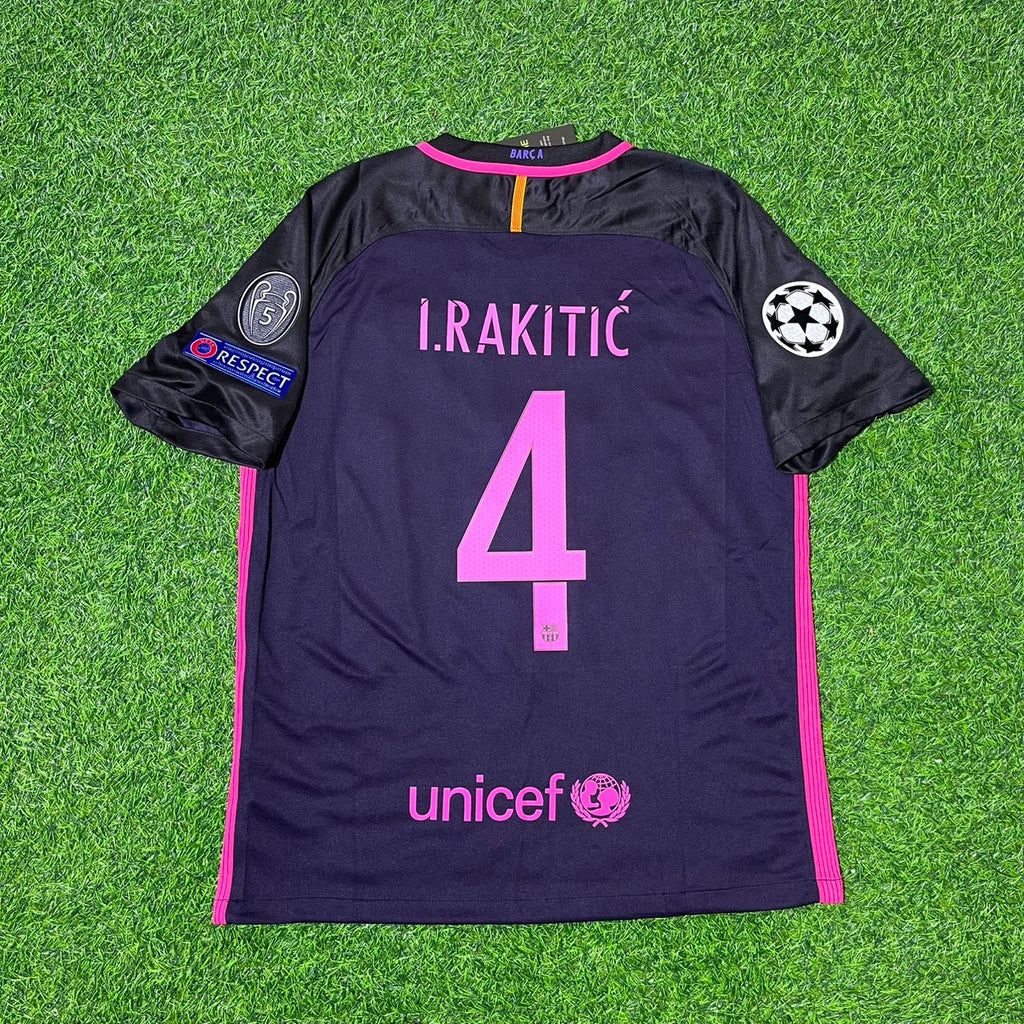 Ivan Rakitic 2014/15 Retro Black Pink Jersey – Back View