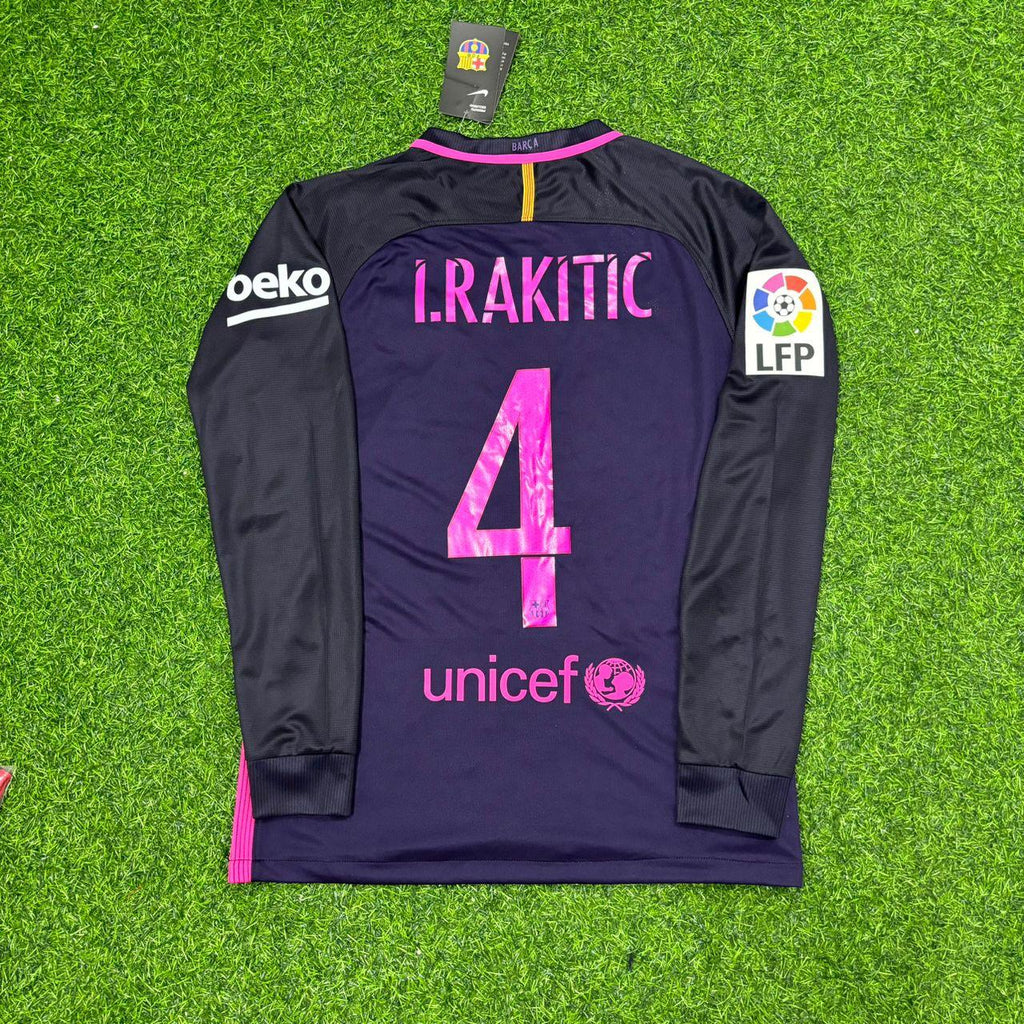 Ivan Rakitic Barcelona 14/15 Retro Pink Printing Long Sleeve Football Jersey – Back View