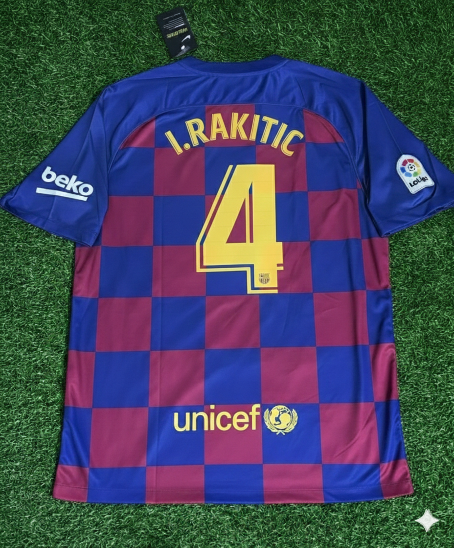2019/20 Ivan Rakitic Barcelona Home Retro Football Jersey – Back View
