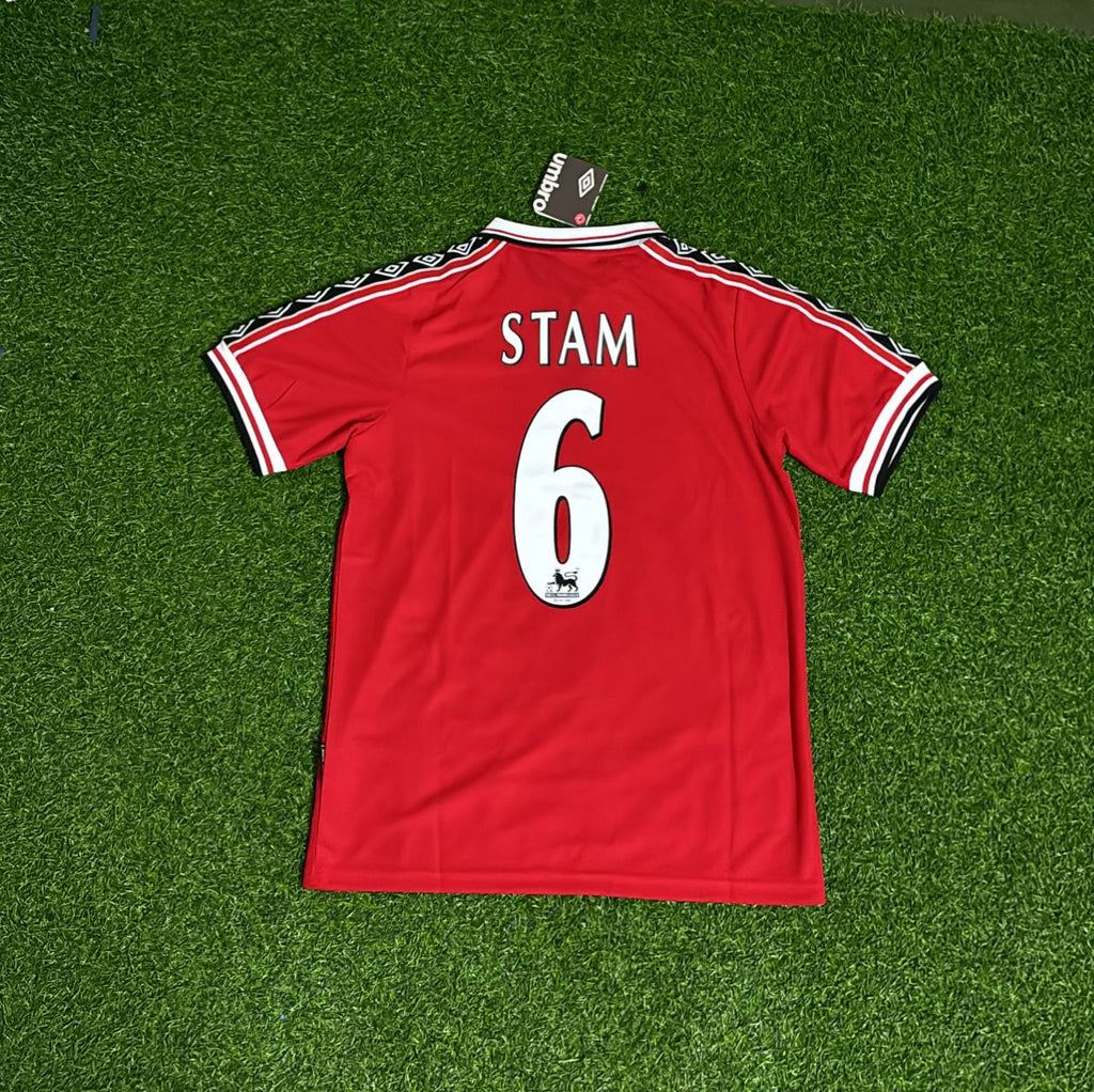 Jaap Stam Manchester United 1999 Red Retro Jersey – Back View