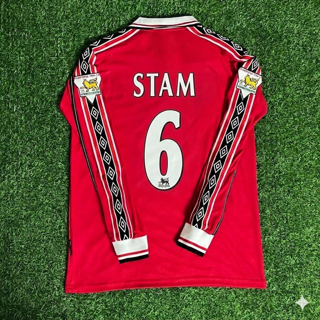 1999 Jaap Stam 6 - Manchester United Red Long Sleeve Football Jersey – Back View