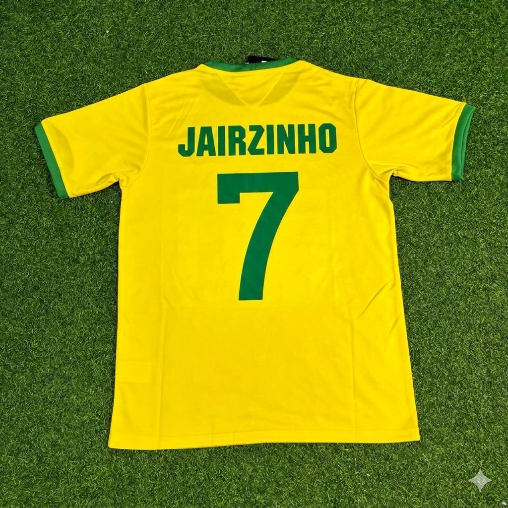1970 Brazil World Cup Jairzinho Retro Home Football Jersey – Back View