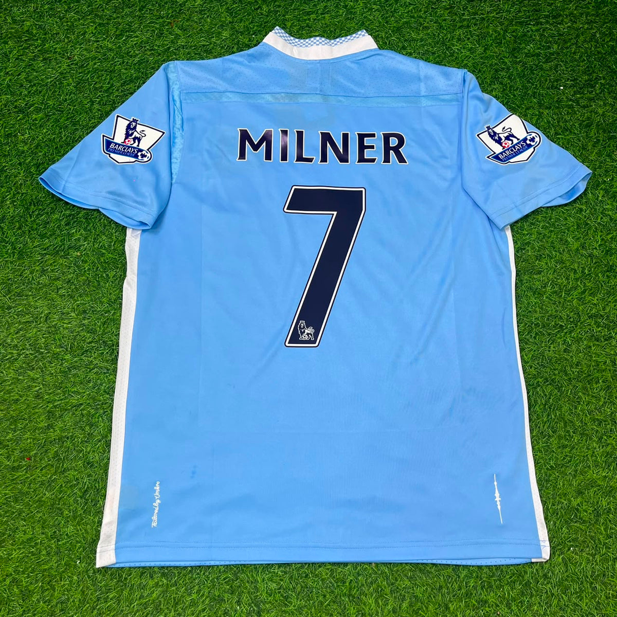 2011/12 James Milner 7 Manchester City Home Kit Blue Retro Football Jersey – Back View