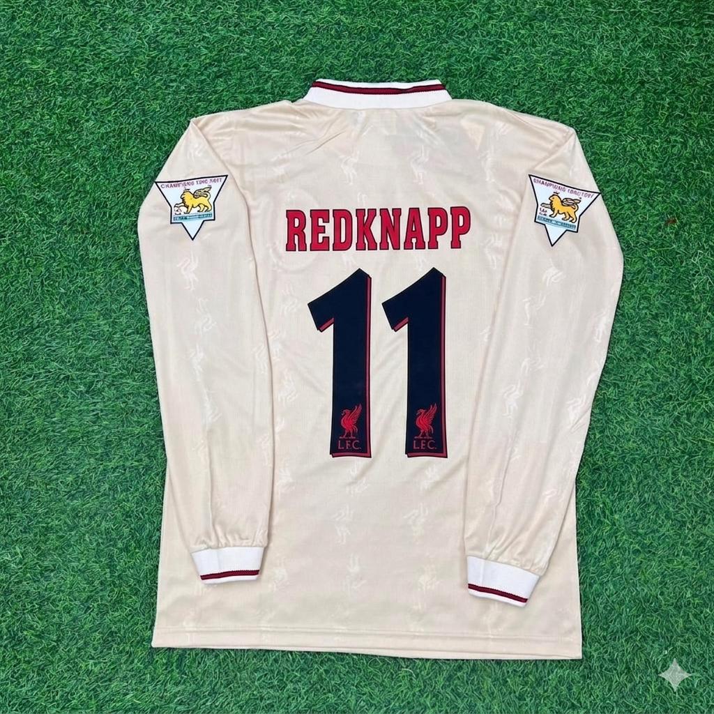 Jamie Redknapp Liverpool 1996 1997 Retro Away White Long Sleeve Jersey – Back View
