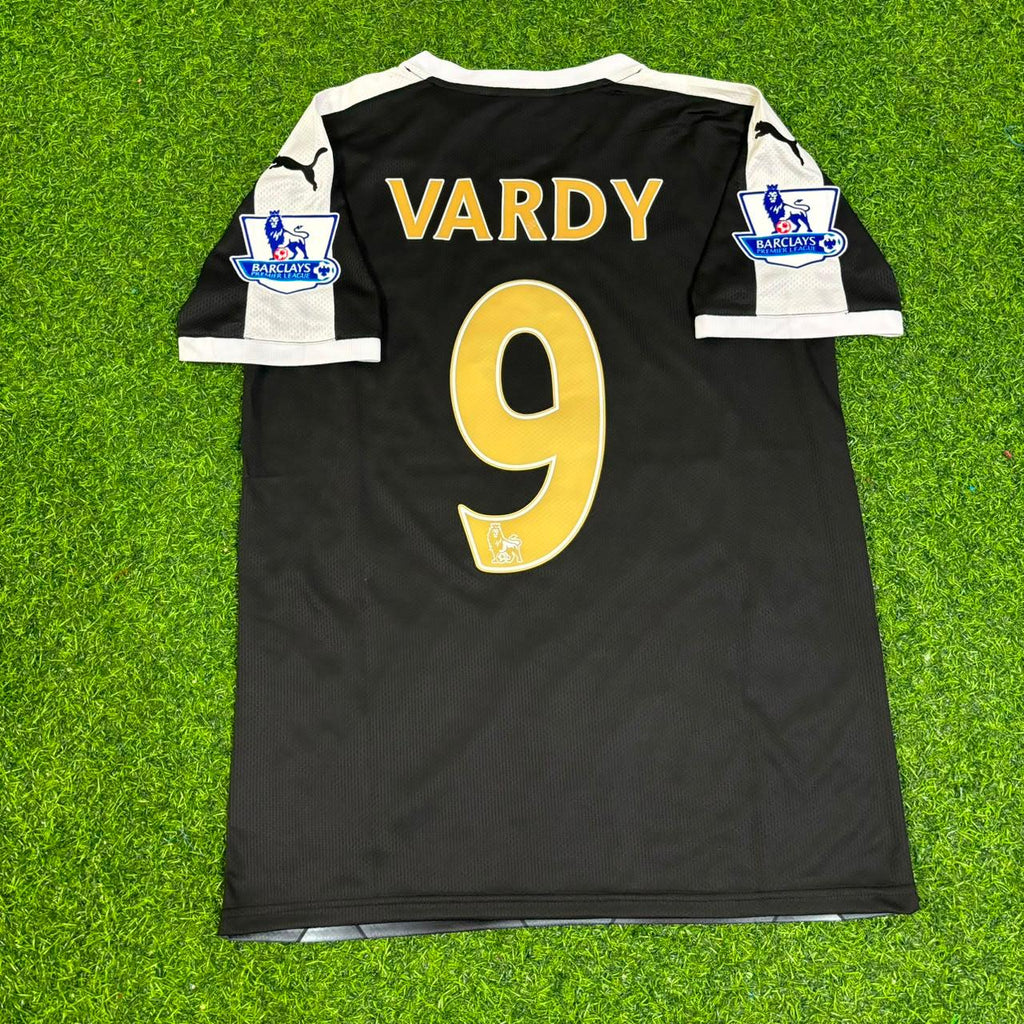 Jamie Vardy Leicester City 2015-2016 Away Black Retro Football Jersey – Back View