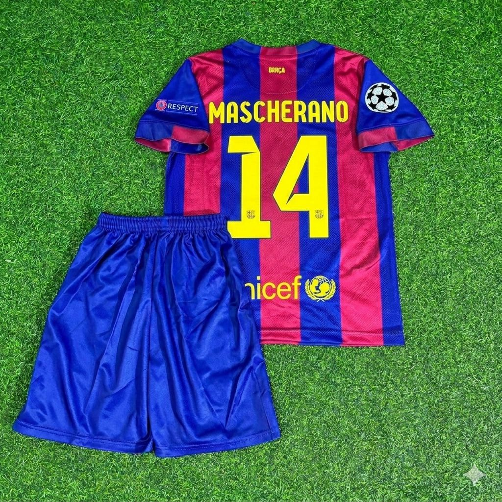 Barcelona 2015 Champions League Final Kids Retro Jersey – Javier Mascherano #14 – Back View