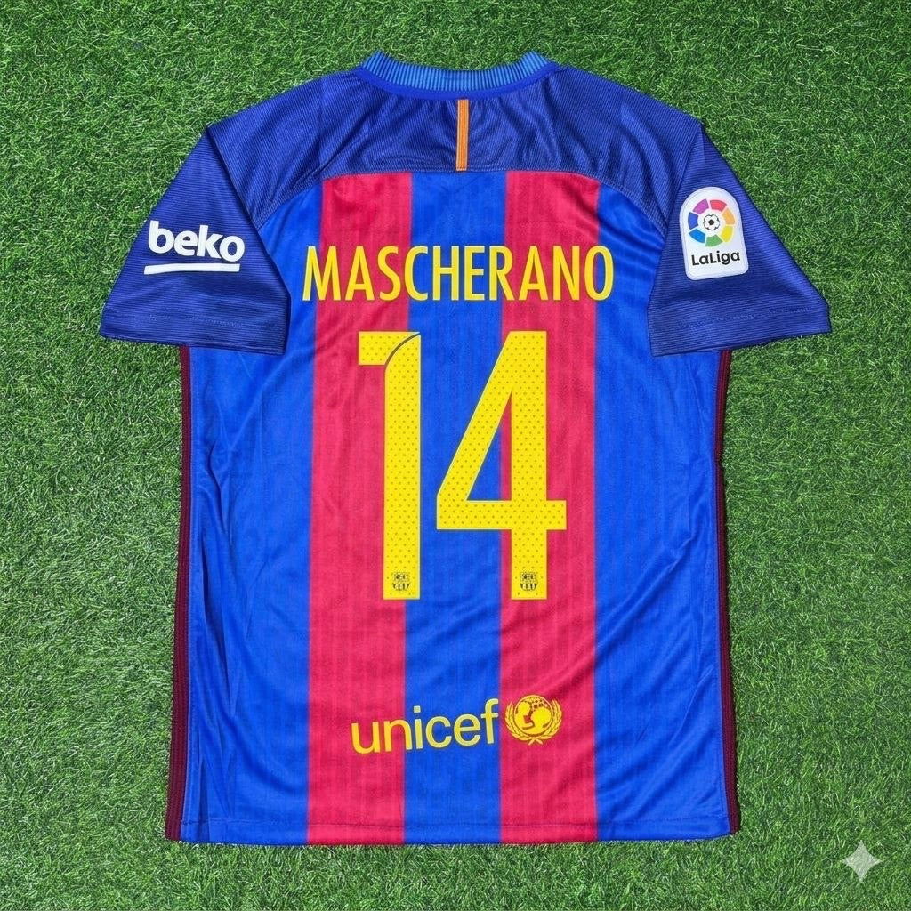 2016/17 Javier Mascherano #14 FC Barcelona Home Retro Football Jersey – Back View