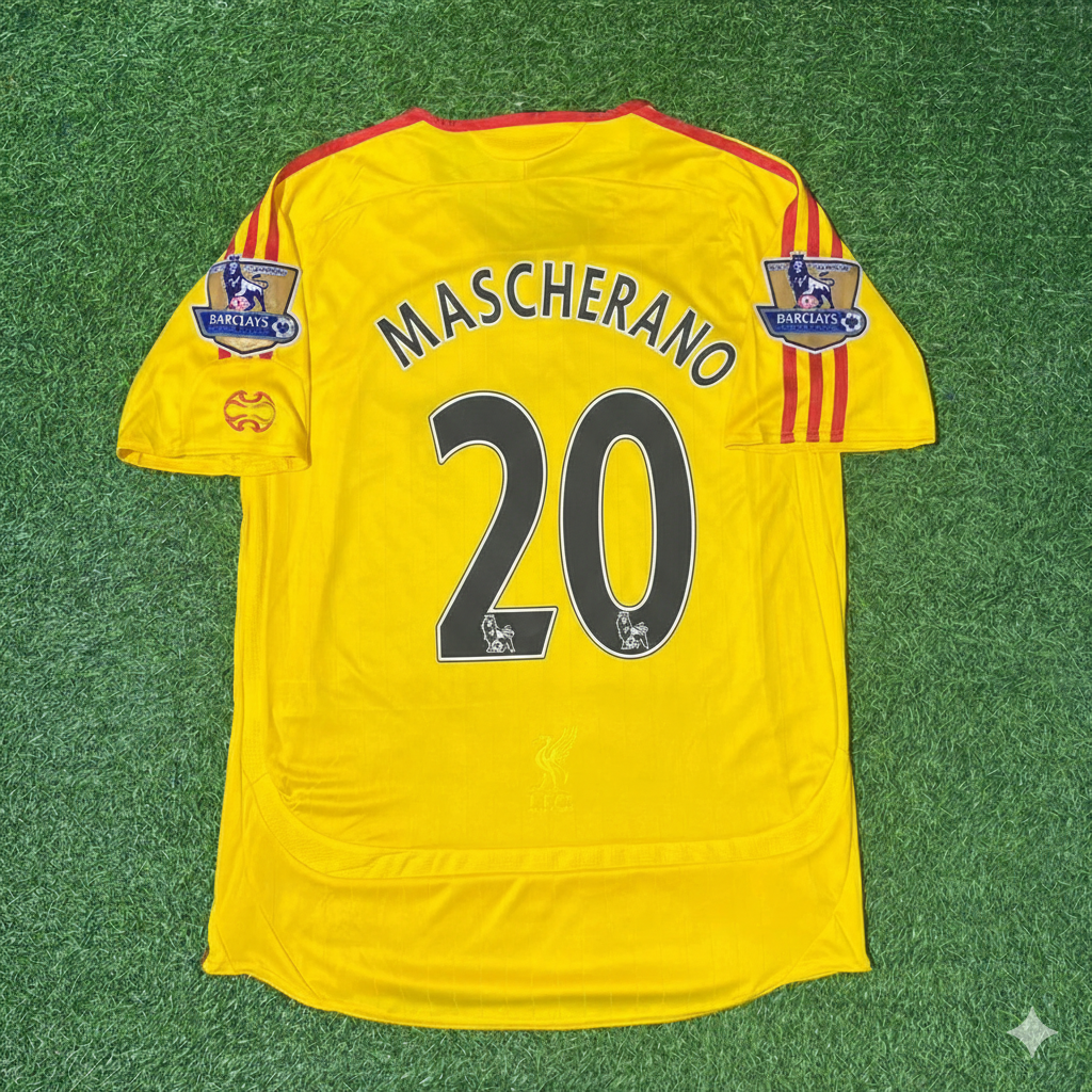 2006/07 Javier Mascherano Liverpool Yellow Retro Football Jersey Collection – Back View