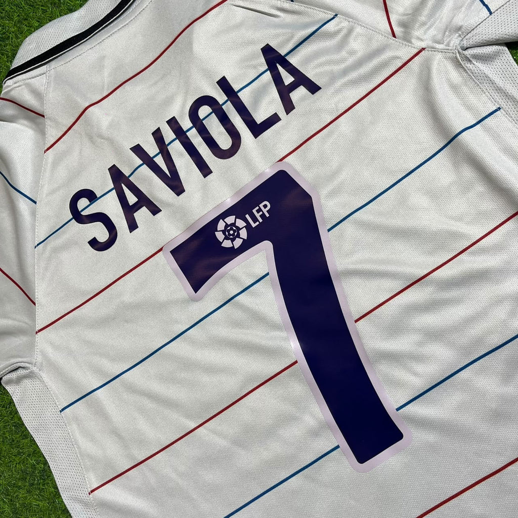 Javier Saviola #7 Barcelona 2003 2004 Away Long Sleeve Retro Football Jersey – Detailed View