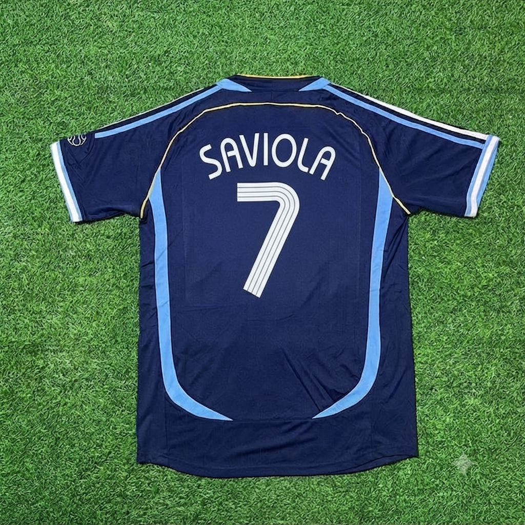 Javier Saviola #7 Argentina 2006 World Cup Dark Blue Home Retro Football Jersey – Back View