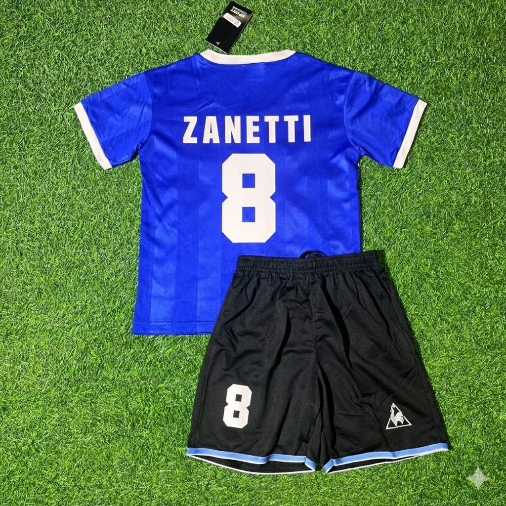 Argentina Blue Kids Retro Football Jersey – Javier Zanetti 8- – Back View
