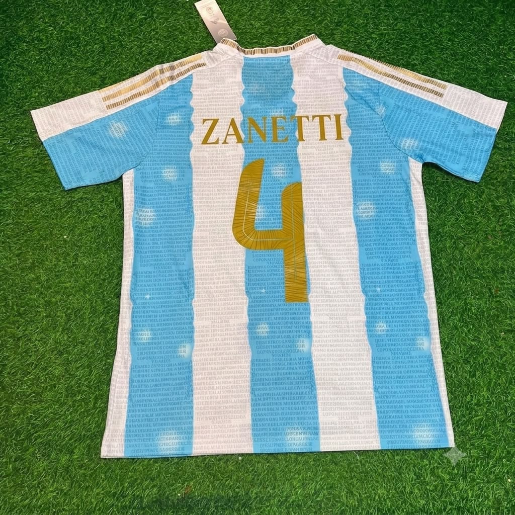Javier Zanetti Argentina Commerative Anniversary Football Jersey – Back View
