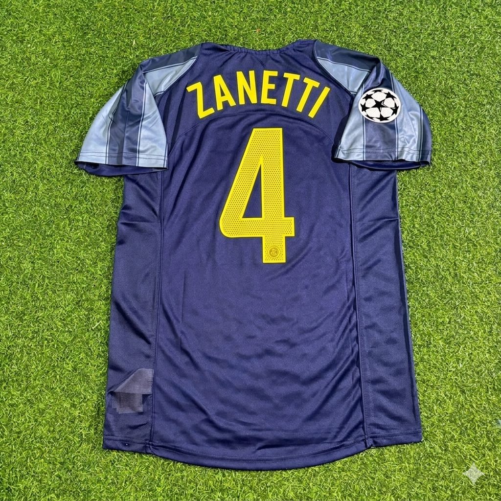 2004/05 Javier Zanetti #4 Inter Milan Retro Football Jersey – Back View
