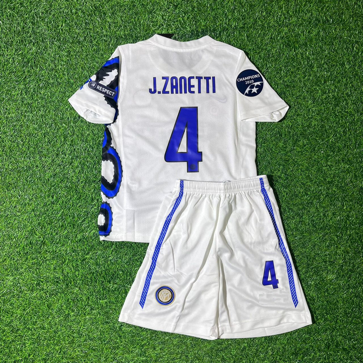2010/11 Javier Zanetti Inter Milan White Dragon Kids Retro Football Jersey Collection – Back View