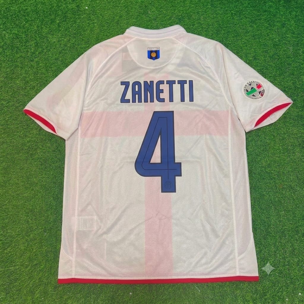 Javier Zanetti #4 Inter 2007- 2008 Season Away White Red Retro Jersey – Back View