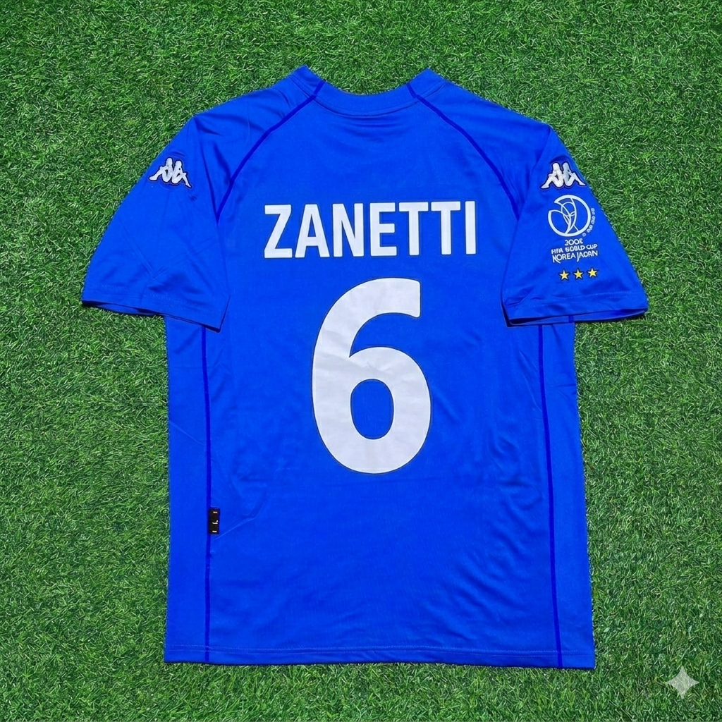 Italy 2002 World Cup Home Retro Jersey – Javier Zanetti #6 – Back View