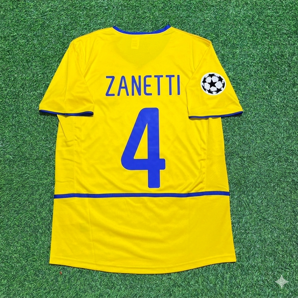 2002/03 Javier Zanetti Inter Milan Yellow Retro Football Jersey – Back View