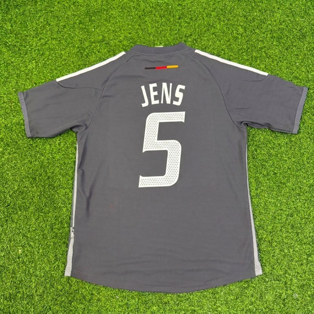 Jens Nowotny Germany 2002 World Cup Gray Special Retro Football Jersey – Back View