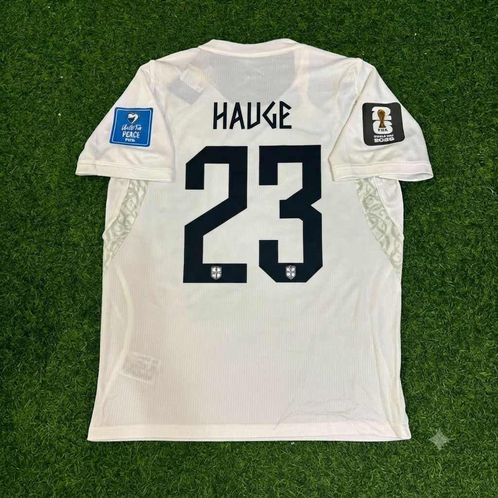 Jens Petter Hauge #23 Norway 2026 World Cup White Football Jersey – Back View