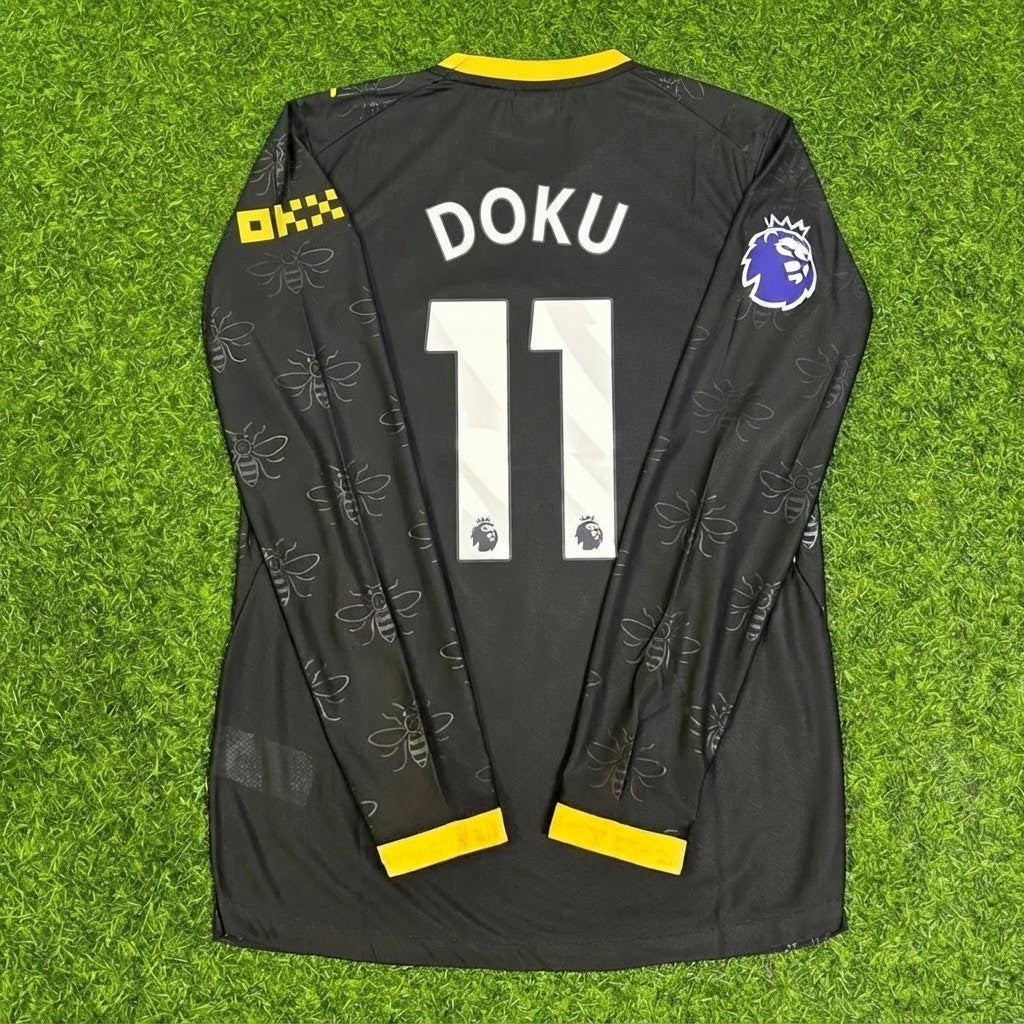 Jeremy Doku #11 Manchester City 2026/2027 New Season Away Black Long Sleeve Jersey – Back View