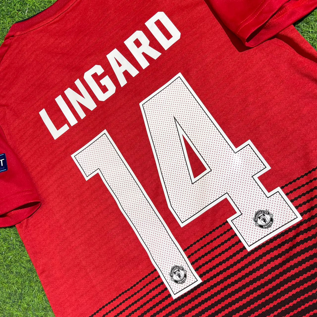 Jesse Lingard #14 Manchester United 2018/2019 Season Home Red Retro Football Jersey – Detailed View