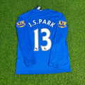 2008 Ji-sung Park Manchester United Blue EPL Patch Retro Long Sleeve Football Jersey – Back View