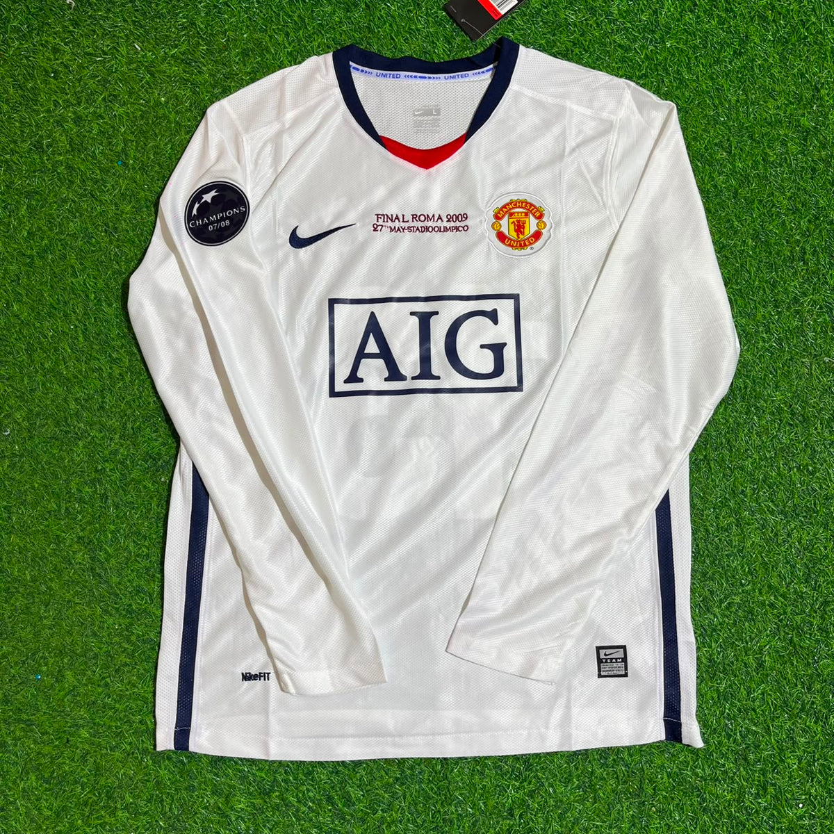 Ji sung-Park 13 Manchester United 2009 Champions Leage Final Rome Retro Long Sleeve Jersey – Front View