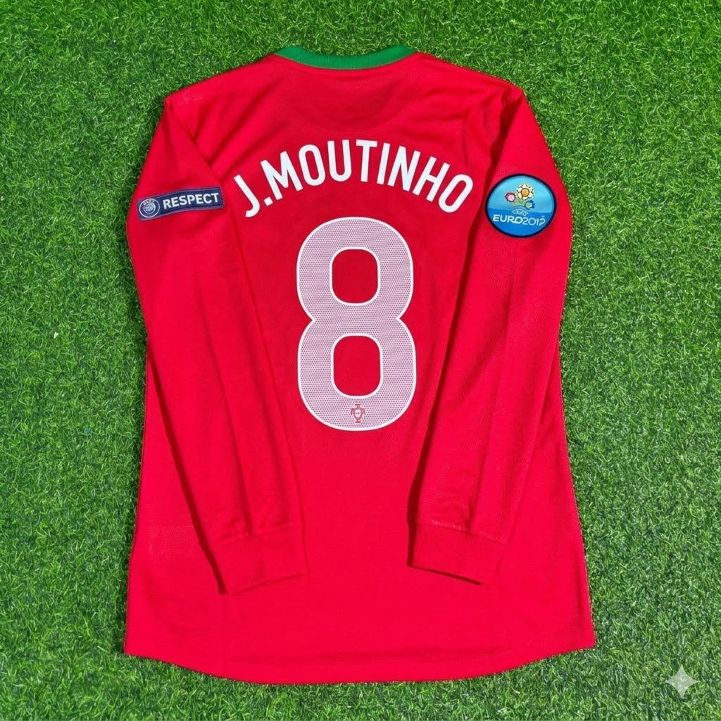 João Moutinho #8 Portugal EURO 2012 Long Sleeve Retro Football Jersey – Back View