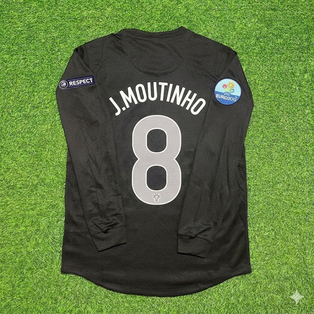 Joao Moutinho #8 Portugal Euro 2012 Away Black Long Sleeve Retro Football Jersey – Back View